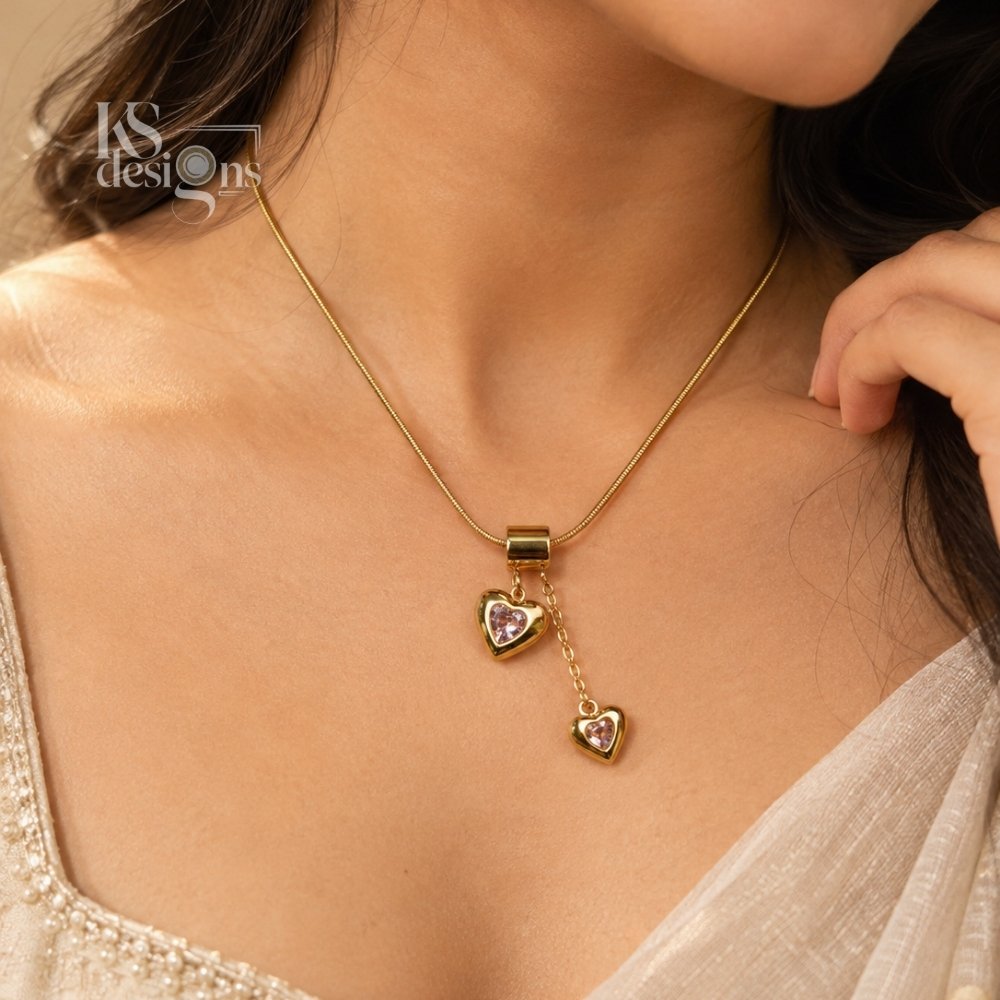 Double-Heart Gold Necklace Double-Heart Gold Necklace - Image 3